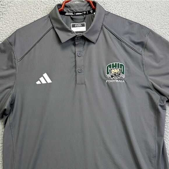 Ohio Bobcats Shirt Mens Large Grey Football Athletic Polo Stretch Rugby Adidas